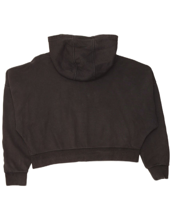 ADIDAS Womens Crop Oversized Zip Hoodie Sweater UK 16 Large Black Cotton