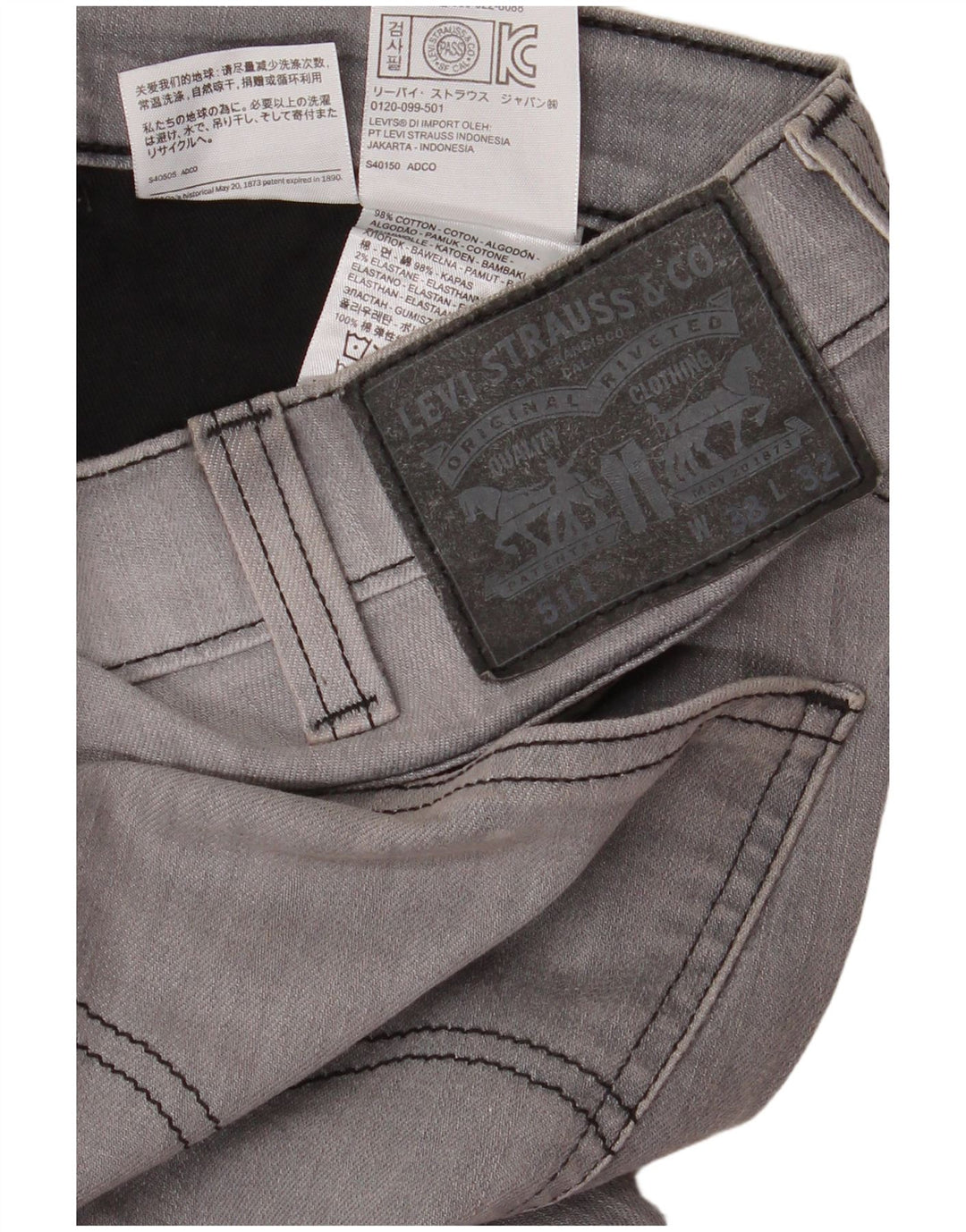 Jeans Levi's Uomo 511 Slim W38 L32 Cotone Grigio