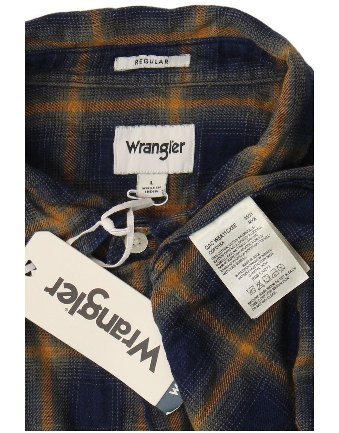 Camicia da uomo in flanella vestibilità regolare Wrangler, cotone a quadri blu navy grande