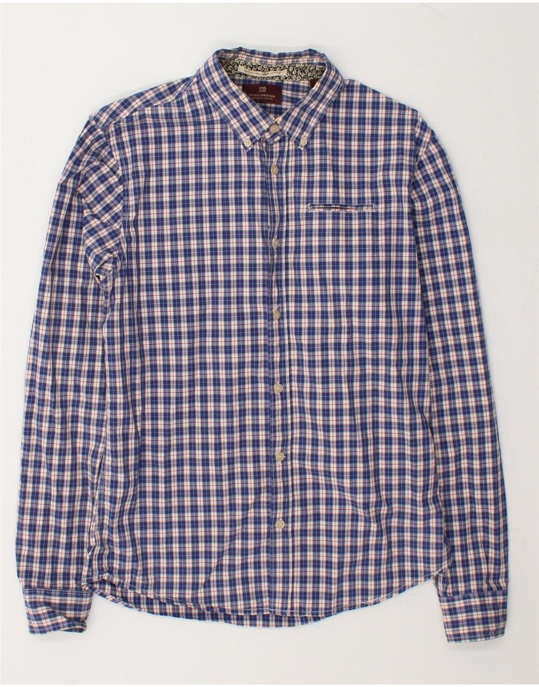 SCOTCH & SODA Mens Tailored Fit Shirt Medium Blue Check Cotton Vintage Scotch & Soda and Second-Hand Scotch & Soda from Messina Hembry 