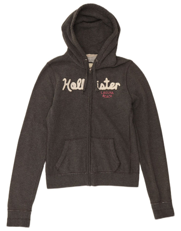 Maglione con cappuccio e zip grafica da donna HOLLISTER UK 14 Large in cotone grigio