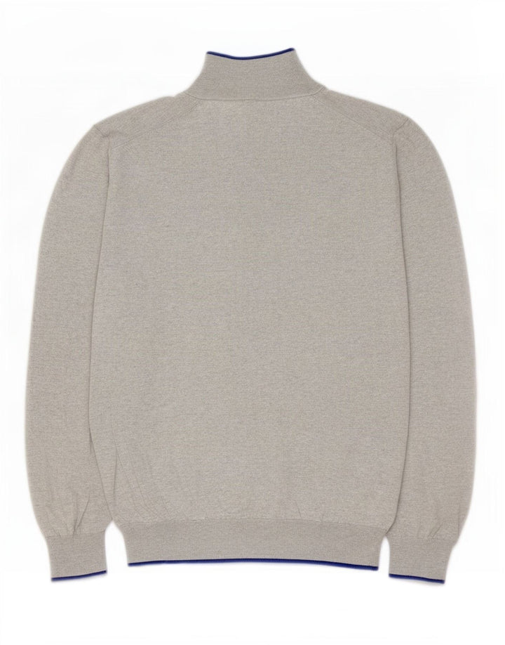 Massimo Dutti Maglione da uomo con collo a bottoni, grande cotone chiazzato grigio