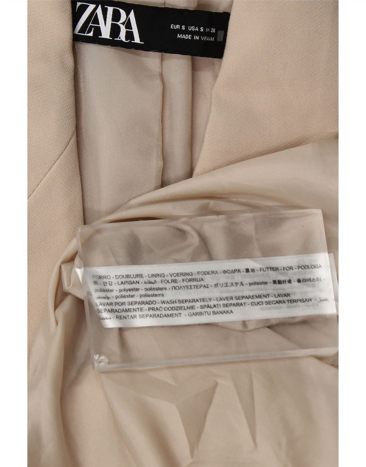 ZARA Giacca Blazer Doppio Petto da Donna UK 10 Small Beige Poliestere