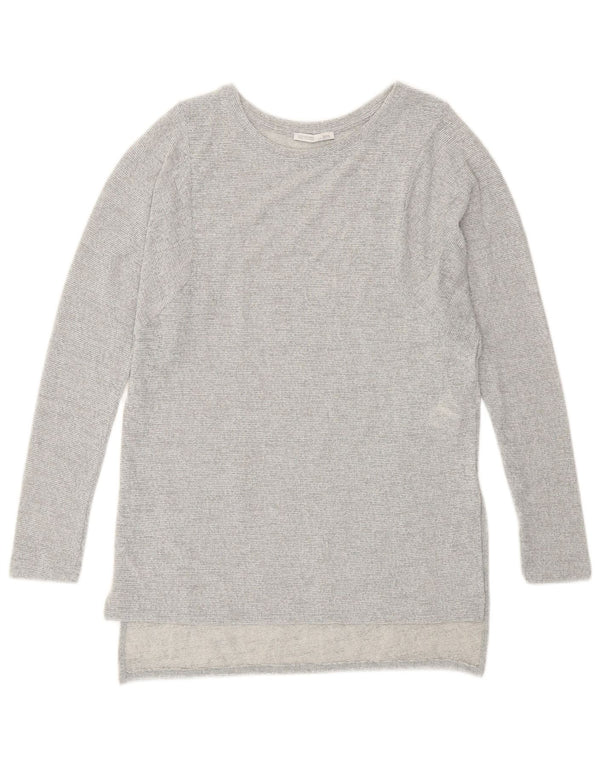 Top Zara da donna a maniche lunghe a maniche lunghe UK 10 piccolo poliestere chiazzato grigio
