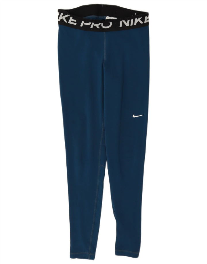 Leggings grafici Nike Dri Fit da donna UK 10 Small Blu Colourblock in poliestere