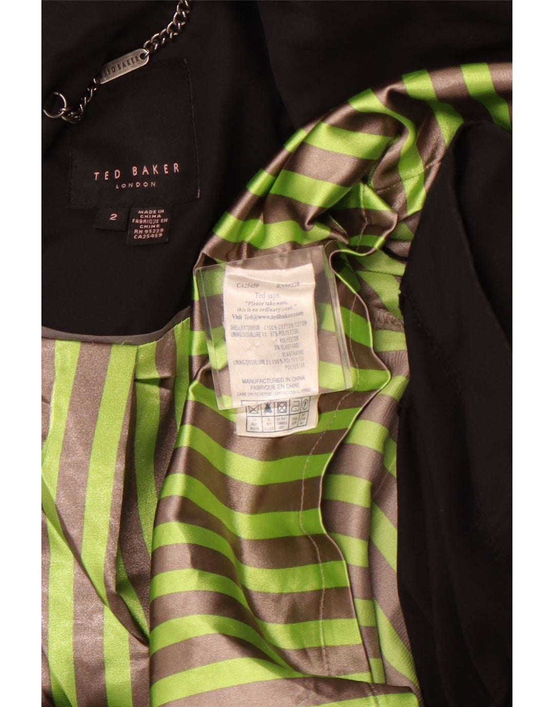 Trench aperto da donna TED BAKER taglia 2 piccolo cotone nero