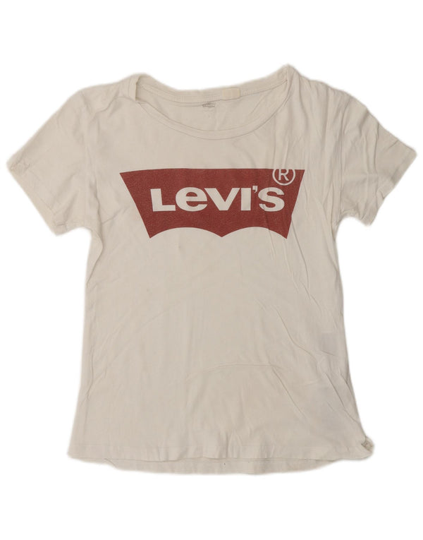 T-shirt grafica da donna Levi's Top UK 10 piccola in cotone bianco