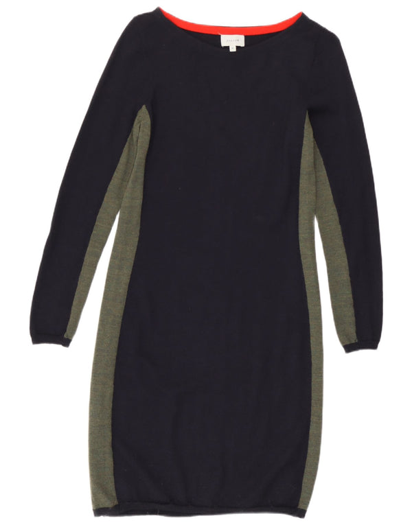 Abito maglione da donna Jigsaw UK 12 Lana color block blu navy medio