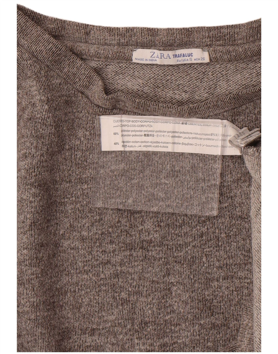 Top Zara da donna oversize a maniche lunghe UK 10 piccolo poliestere chiazzato grigio