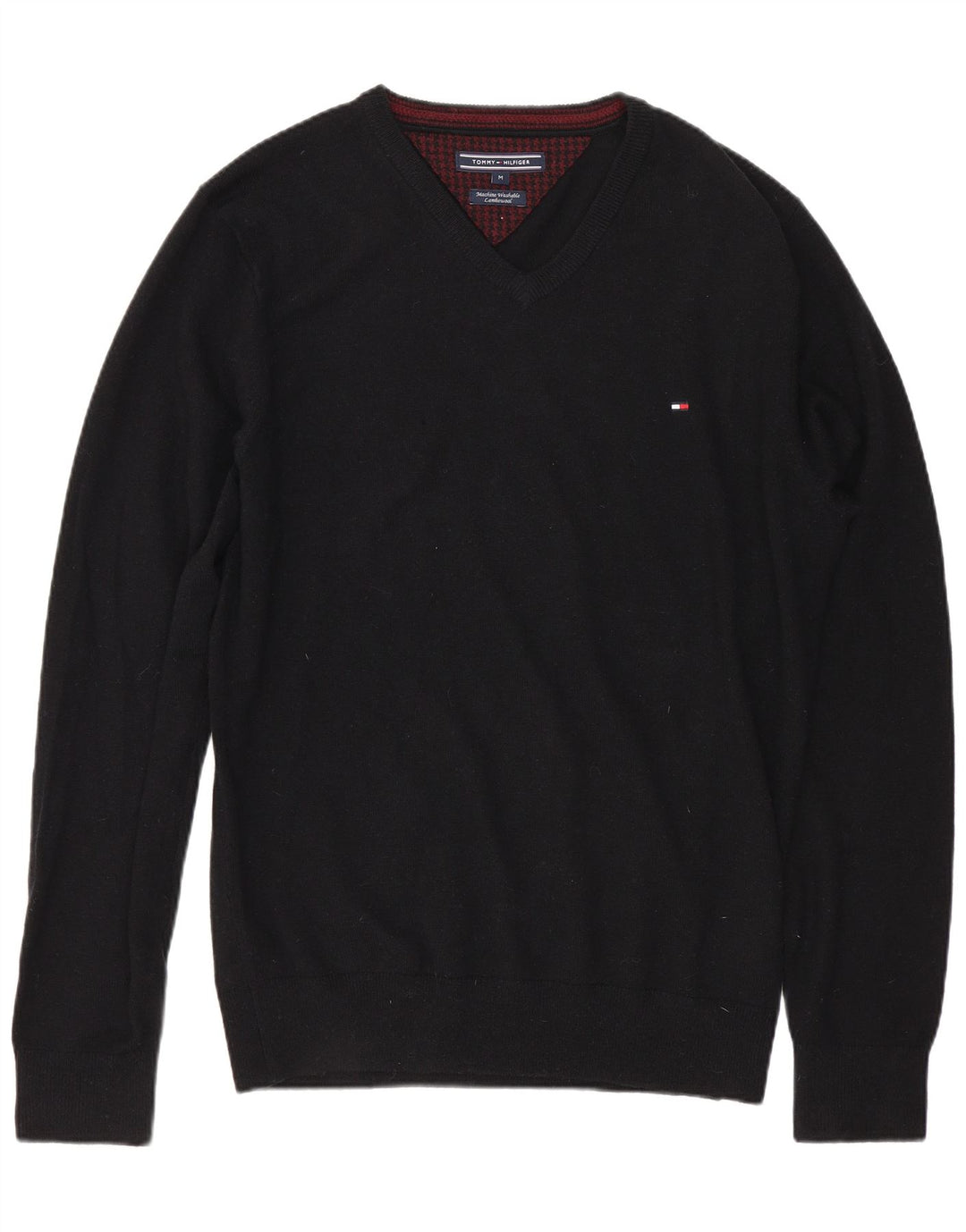 TOMMY HILFIGER Maglione da uomo con scollo a V in lana d'agnello nera media