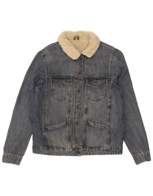 Giacca in denim Sherpa da donna Topshop UK 8 piccolo cotone blu