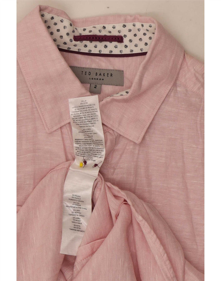 Ted Baker Camicia da uomo Taglia 2 Piccolo Lino screziato rosa