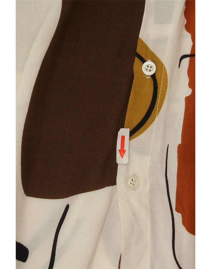 Camicia a maniche corte vintage da uomo con motivo astratto, grande blocco colore bianco