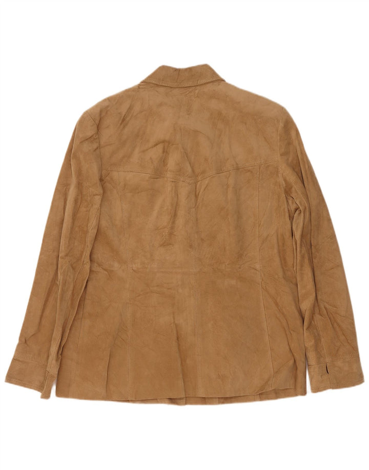 Giacca in pelle scamosciata da donna Madeleine UK 14 grande in pelle beige