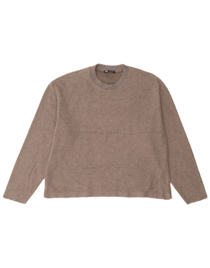 Top Zara da donna a vestibilità ampia a maniche lunghe UK 14 Marrone medio screziato