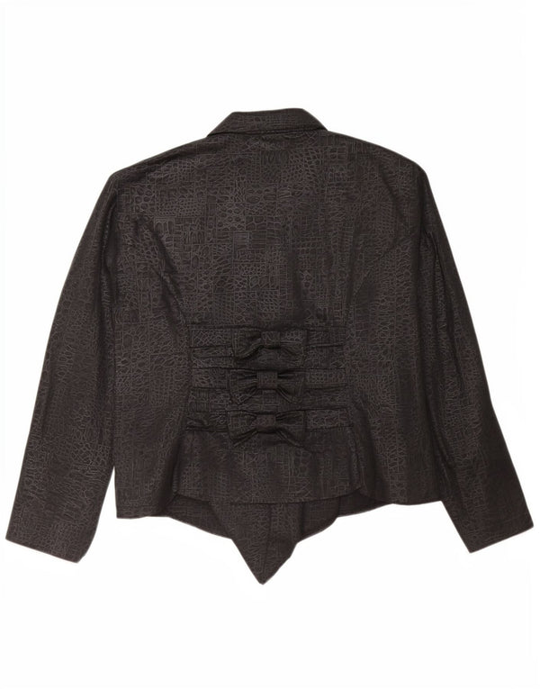 Giacca blazer asimmetrica a 3 bottoni vintage da donna IT 48 XL stampa animalier nera