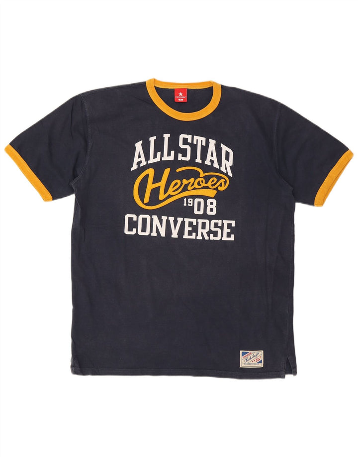 T-shirt grafica da uomo Converse Top XL in cotone blu navy
