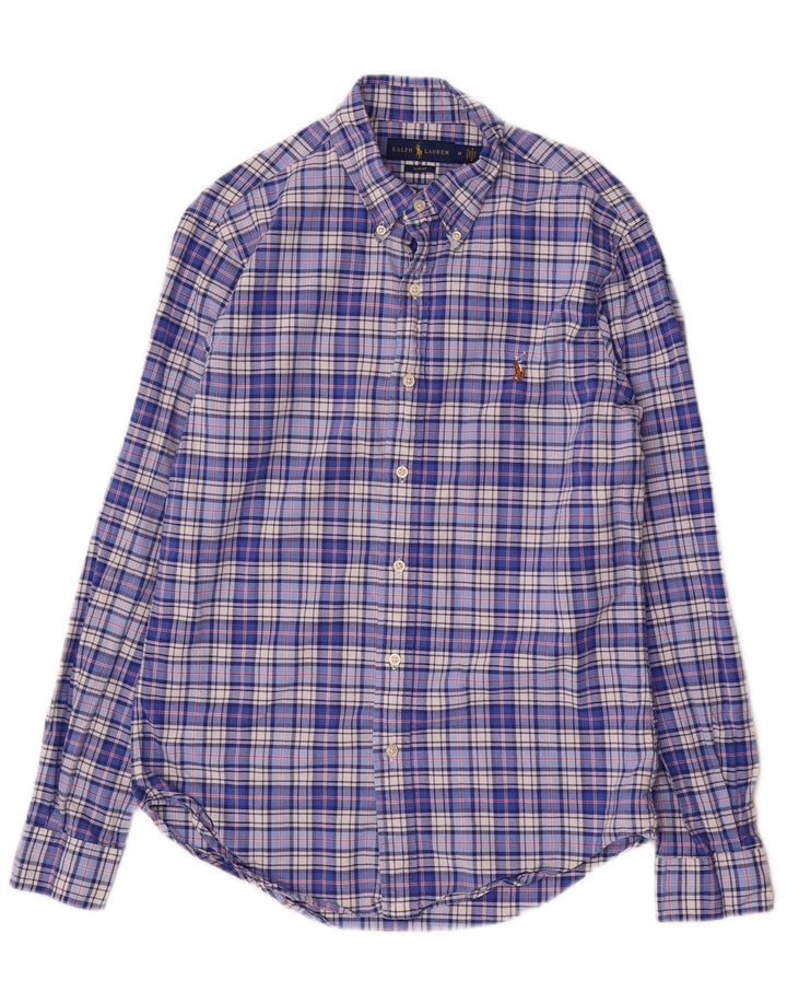 Camicia slim fit da uomo Ralph Lauren in cotone scozzese blu medio