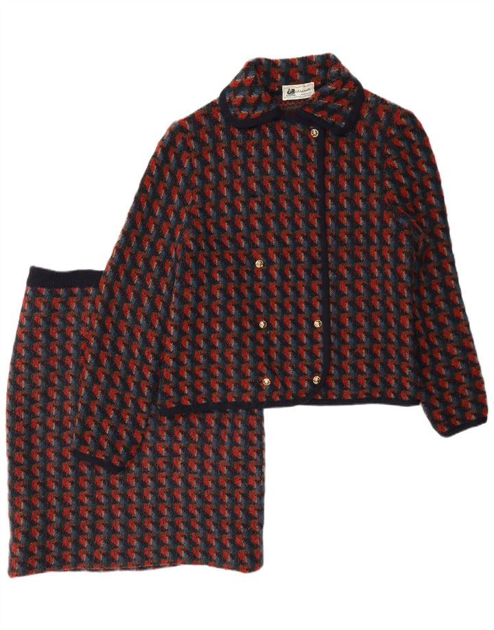 Set gonna vintage in maglia da donna in 2 pezzi UK 14 medio W28 pied de poule rosso