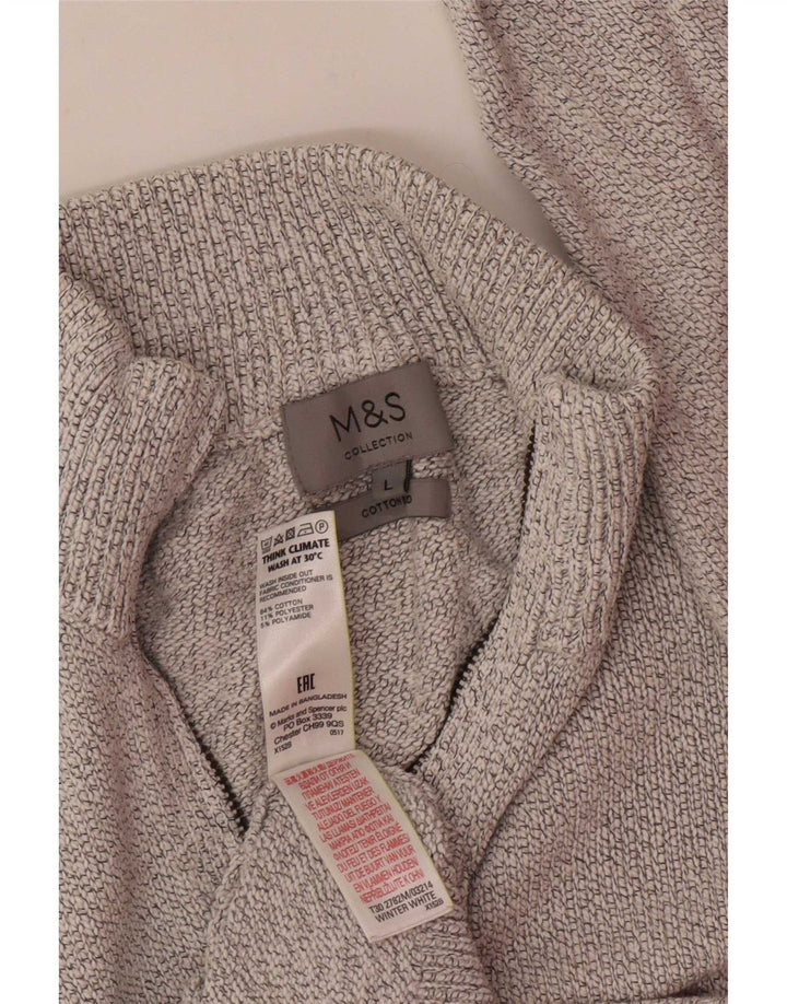 Maglione da uomo Marks & Spencer con zip e collo, grande, in cotone screziato bianco sporco