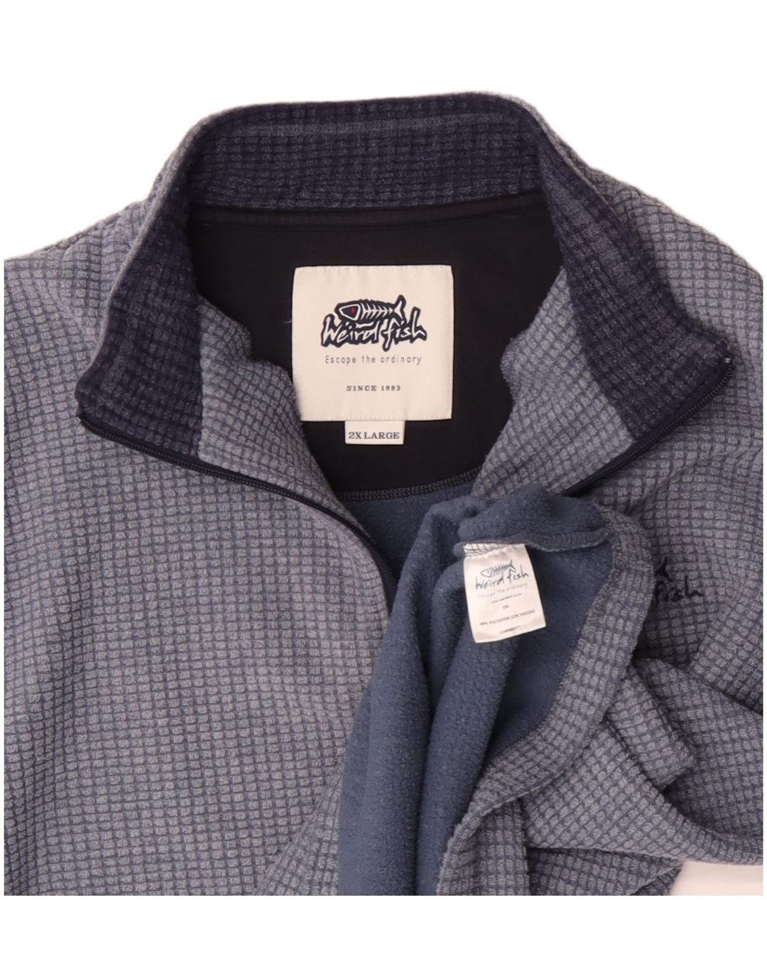 Maglione in pile da uomo con collo con zip Weird Fish 2XL Poliestere a quadri blu
