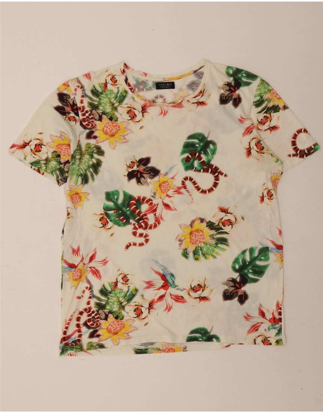 T-shirt grafica da uomo Zara Top XL bianca floreale