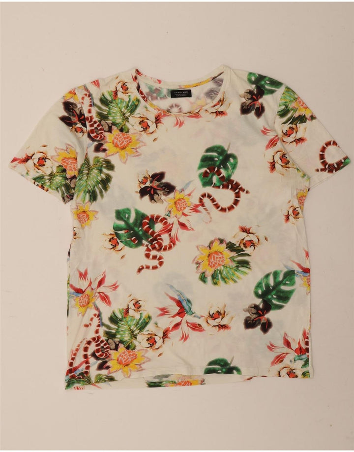 T-shirt grafica da uomo Zara Top XL bianca floreale