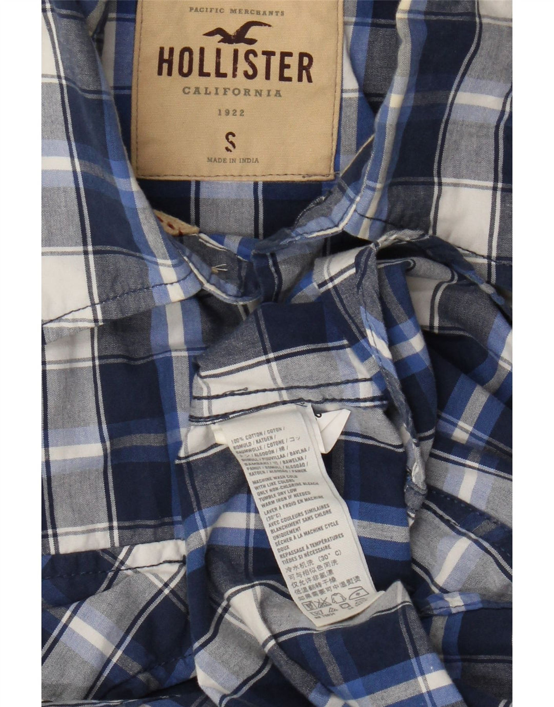 Camicia Hollister da uomo Small Blue Check in cotone