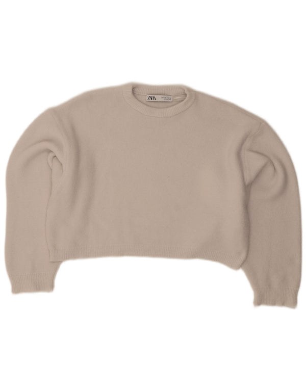 Maglione corto girocollo oversize da donna Zara UK 14 Grigio medio