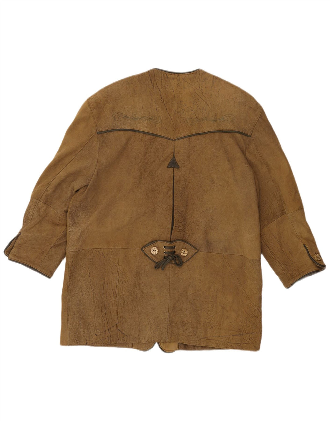 Giacca blazer in pelle da donna con maniche a 3/4 VINTAGE EU 44 XL Cachi