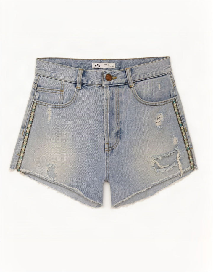 Pantaloncini di jeans invecchiati Zara da donna EU 38 piccoli W28 blu