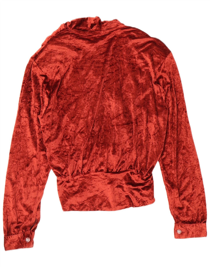 VINTAGE Womens Oversized Long Sleeve Blouse Top UK 10 Small Burgundy