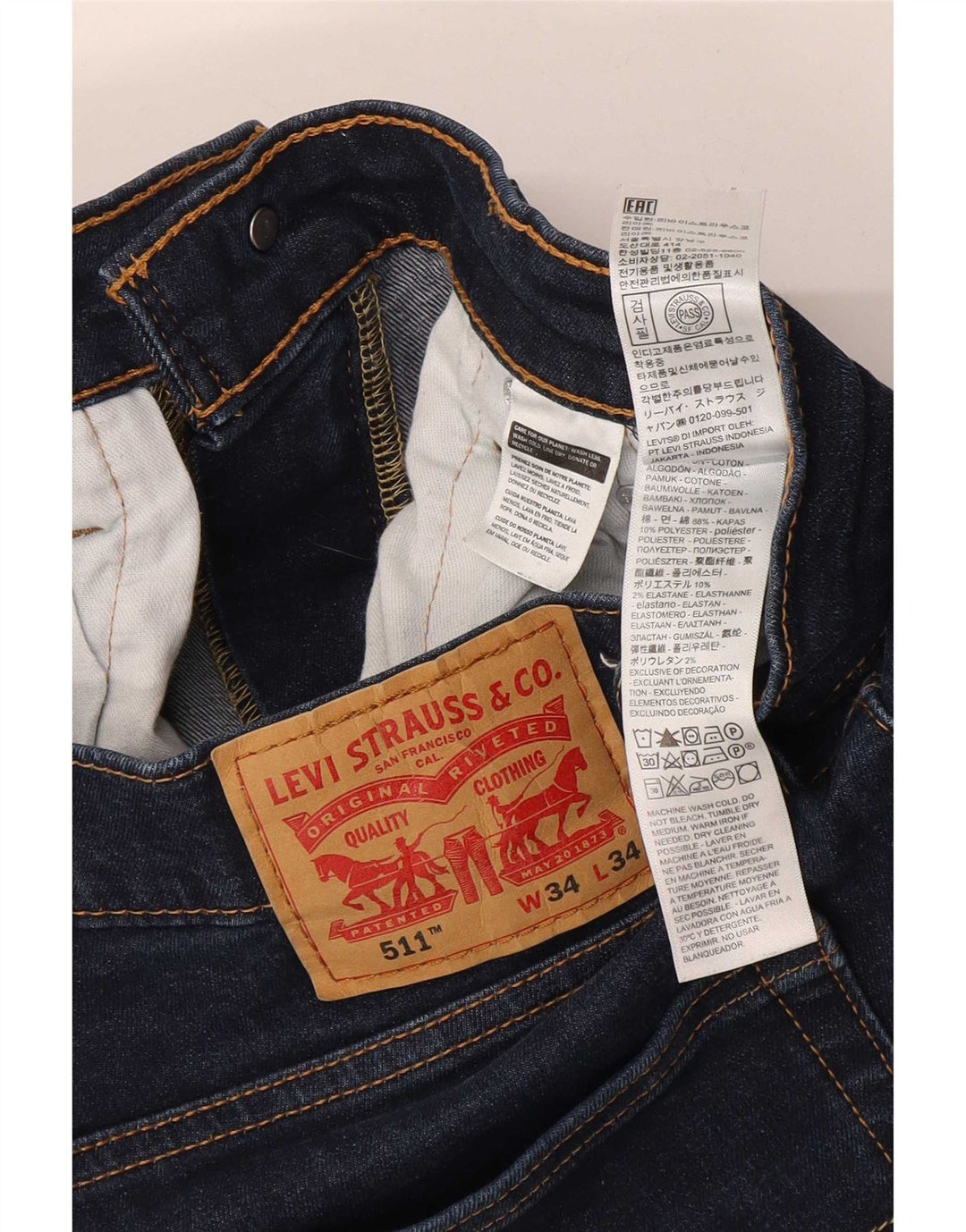 Jeans Levi's Uomo 511 Slim W34 L34 Cotone Blu Navy