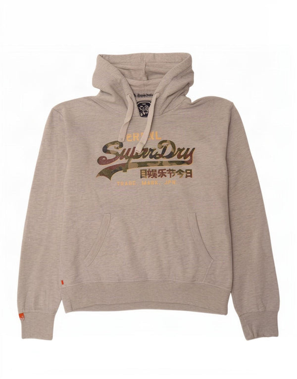Superdry Mens Graphic Hoodie Jumper Large Grey Flecked Cotton