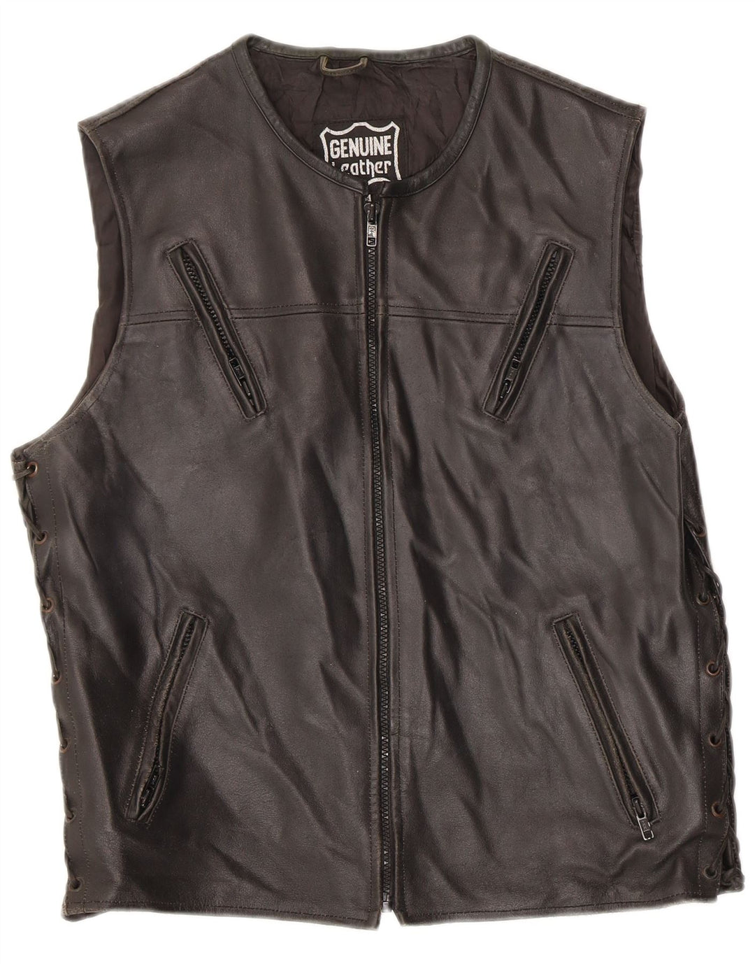 Gilet in pelle da uomo vintage UK 38 medio in pelle nera