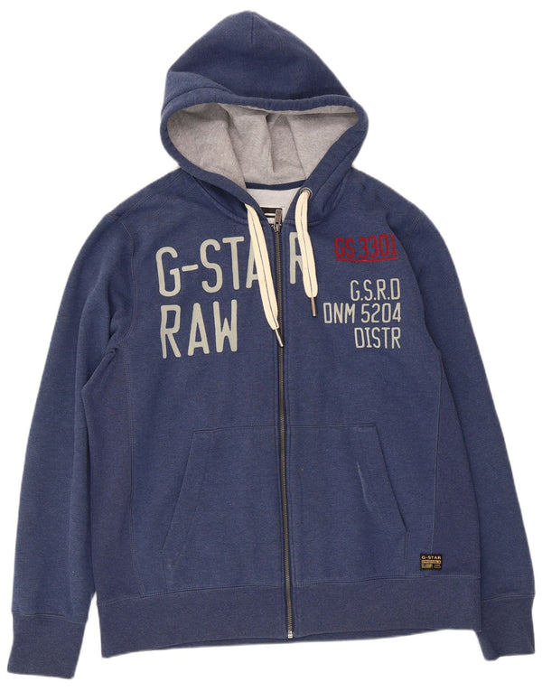 Maglione con cappuccio e zip grafica da uomo G-Star 2XL poliestere blu navy