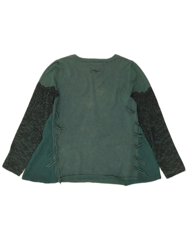 Desigual Donna Graphic Top Manica Lunga UK 10 Piccolo Verde Floreale Viscosa