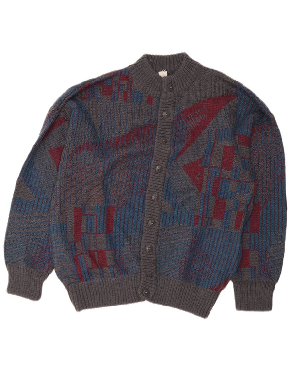 Maglione cardigan da uomo vintage IT 54 XL lana geometrica grigia