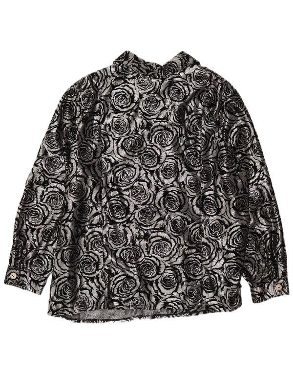 Camicetta camicia vintage da donna UK 28 6XL Poliestere floreale argento