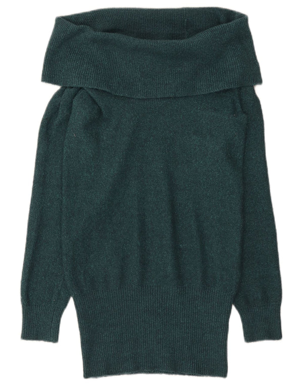 Maglione maglione a collo alto da donna Topshop UK 8 piccolo acrilico verde
