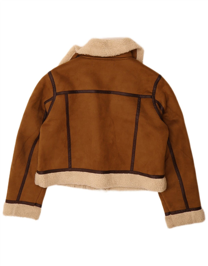 Giacca Sherpa da donna Zara UK 16 grande poliestere marrone