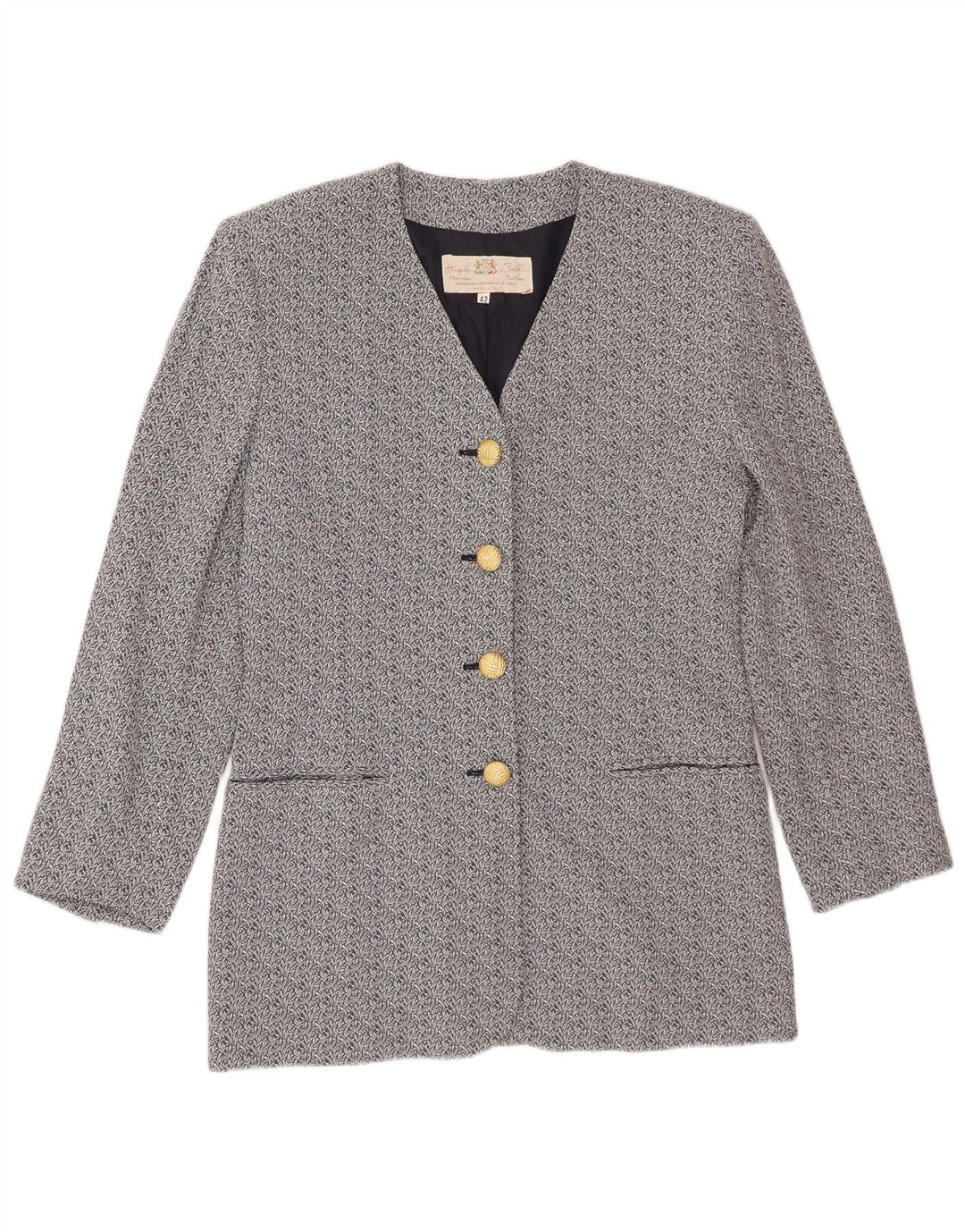 Giacca blazer vintage da donna a 4 bottoni IT 42 Acetato floreale blu medio