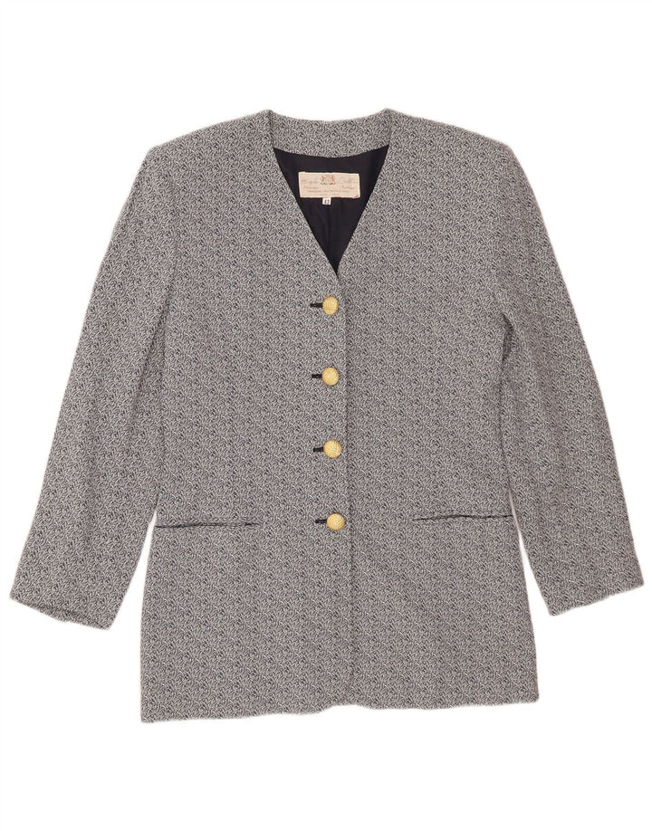 Giacca blazer vintage da donna a 4 bottoni IT 42 Acetato floreale blu medio