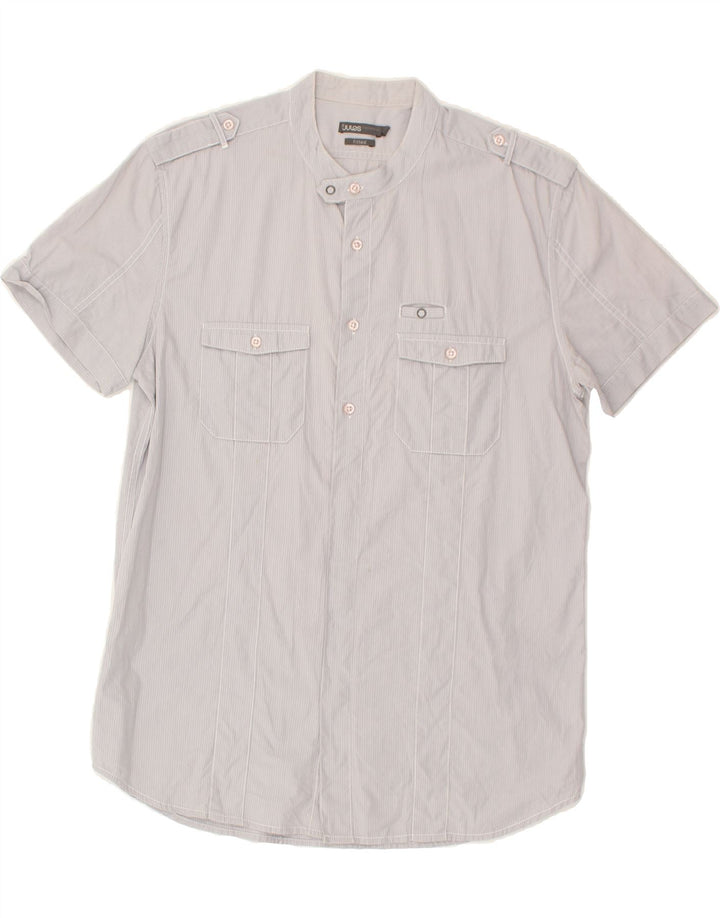 JULES Mens Military Short Sleeve Shirt Large Grey Pinstripe | Vintage Jules | Thrift | Second-Hand Jules | Used Clothing | Messina Hembry 