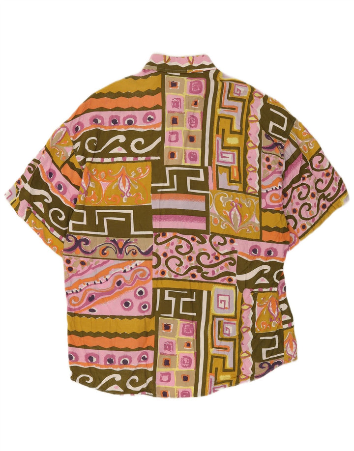 Camicia vintage da uomo a maniche corte grande patchwork in viscosa multicolore