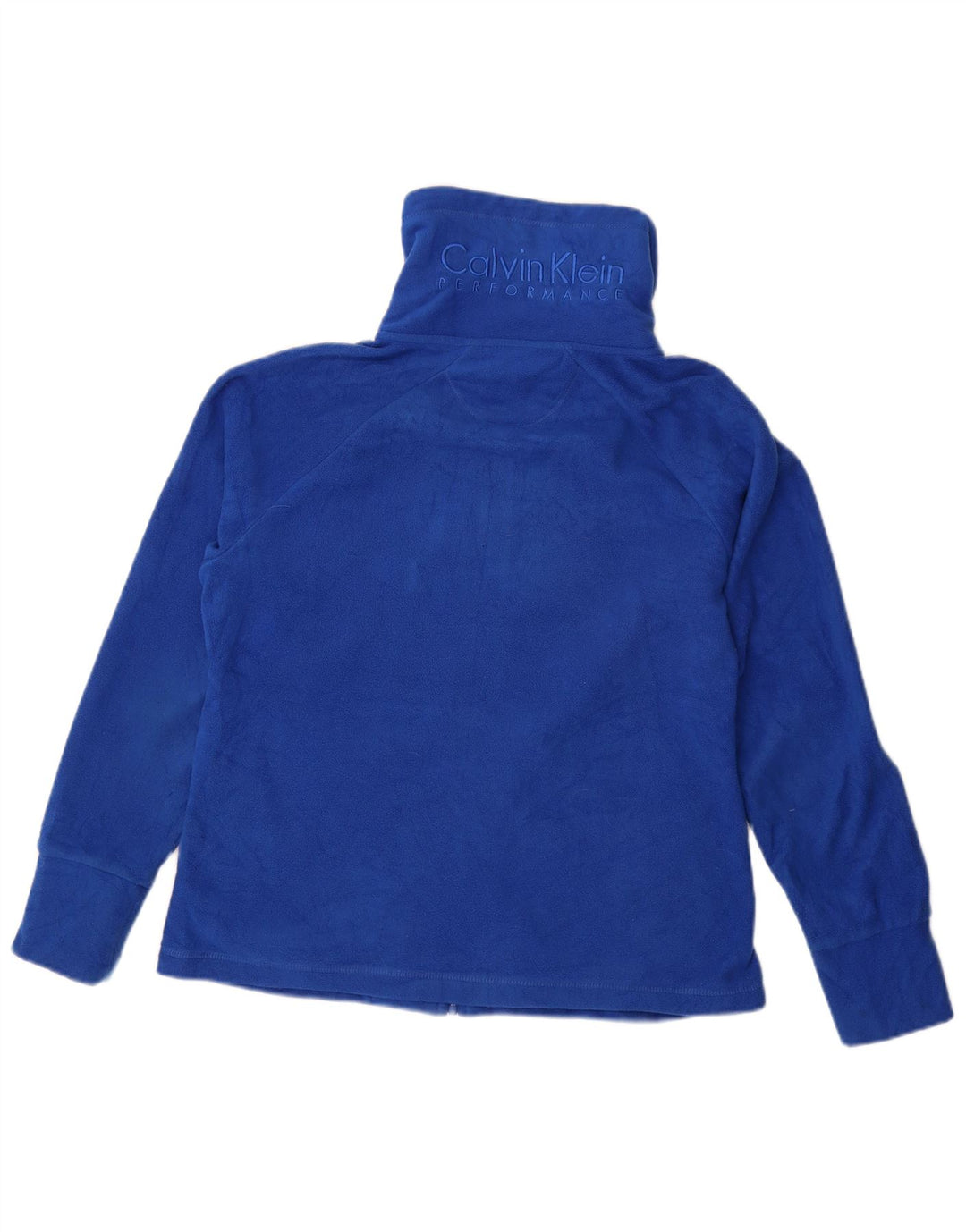 CALVIN KLEIN Giacca in pile con grafica da donna UK 14 Poliestere blu medio