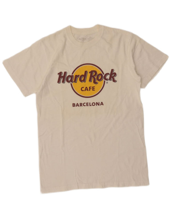 T-shirt grafica da uomo Hard Rock Cafe Barcelona, piccola, in cotone bianco
