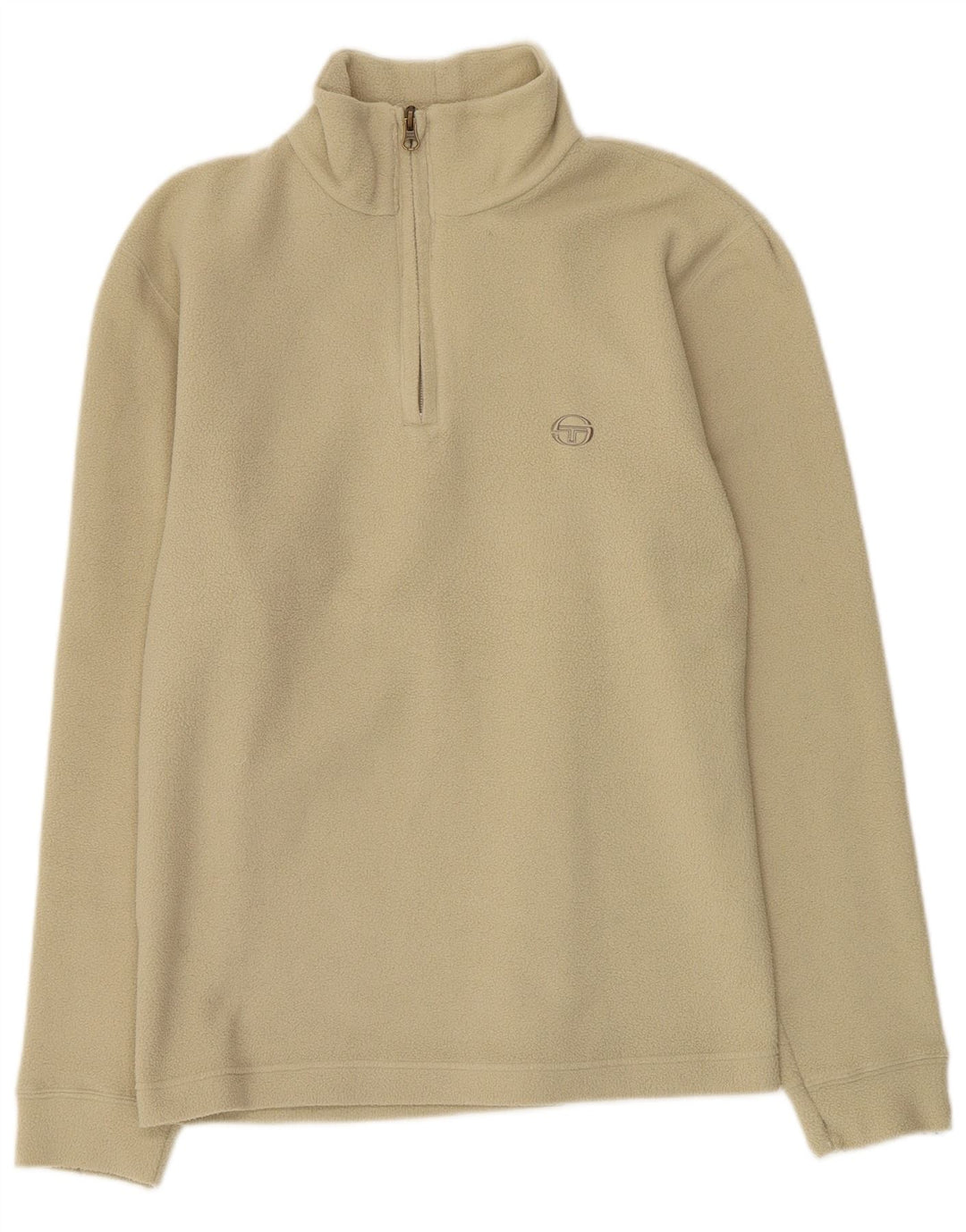 Maglione in pile vintage da donna con zip e collo verde medio