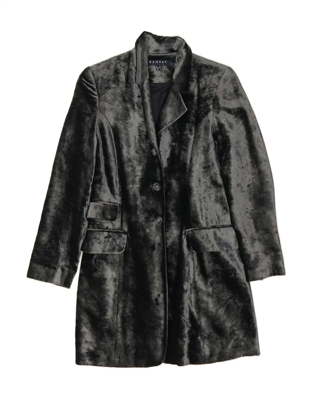 RAMSAY Womens Velvet Overcoat UK 10 Small Black Viscose Vintage Ramsay and Second-Hand Ramsay from Messina Hembry 