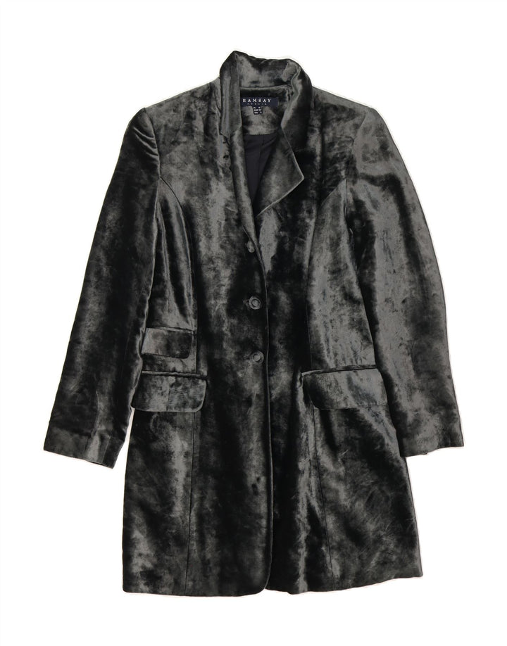 RAMSAY Womens Velvet Overcoat UK 10 Small Black Viscose Vintage Ramsay and Second-Hand Ramsay from Messina Hembry 